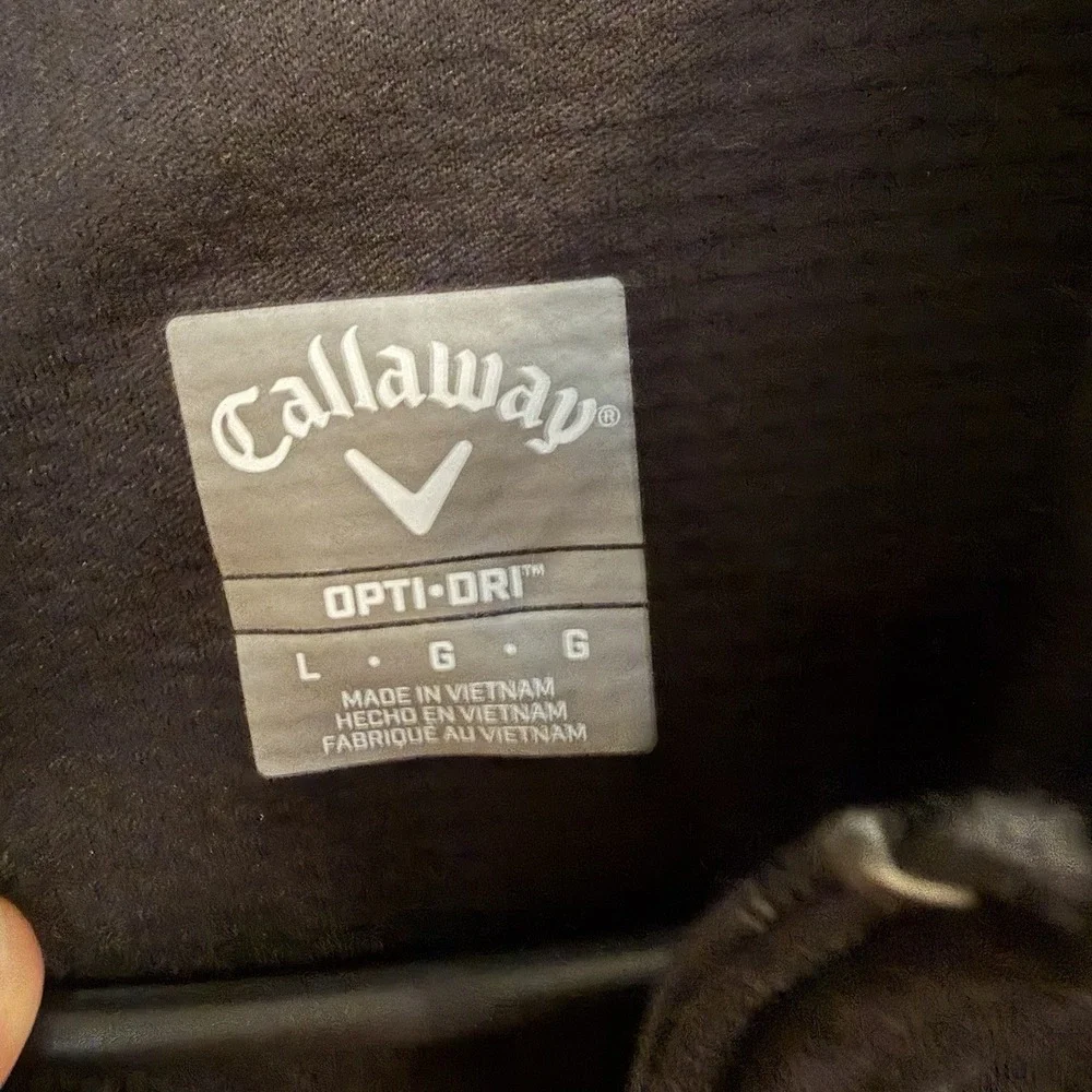 Callaway Golf 1/4 Zip Sweater Mens Large Black Gray Pullover USA Flag Patch